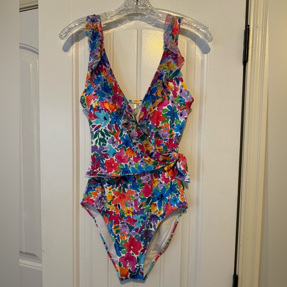 Tommy Bahama Watercolor Floral Wrap Swimsuit - Picture 2 of 4